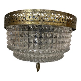 Vintage Genuine Lead Crystal Art Deco Style Flush Mount Light Western Germany For Sale