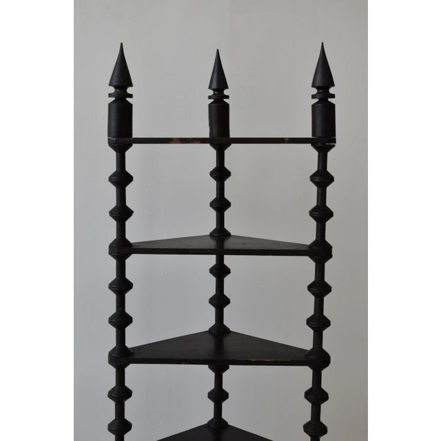 Antique Ebonized Tiered Spool Corner Shelf With Exaggerated Finials, Circa Late 19th Century For Sale - Image 4 of 18