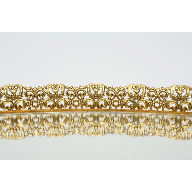 Metal Oversized Extra Large Vintage Vanity Tray Ormolu Large Oval Gold Mirror Oval Vintage 1970s Mirror Glam Filigree Gold Frame For Sale - Image 7 of 9
