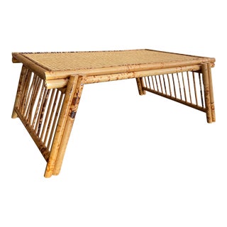 Vintage Tortoise Shell Bamboo & Rattan Folding Bed Tray For Sale