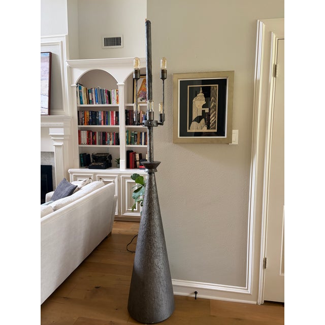 1960s Monumental 7 Ft Brutalist Sculptural Floor Lamp | Hand-Fabricated Textured Metal | Architectural Statement | 90 LBS For Sale - Image 16 of 18