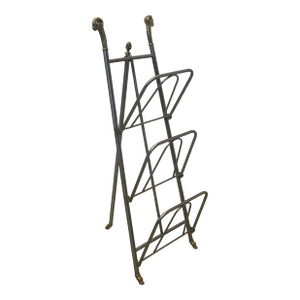 Maison Jansen Style Steel and Brass Rams Head and Feet Magazine Rack, Italy