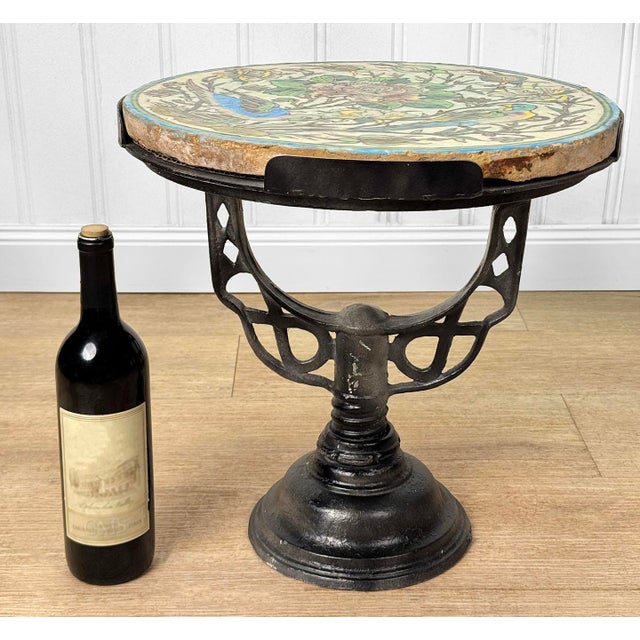 Antique Glazed Ceramic Birds of Paradise Floral Round Side Table, c. Early 20th Century - Pairs Nicely with Many...