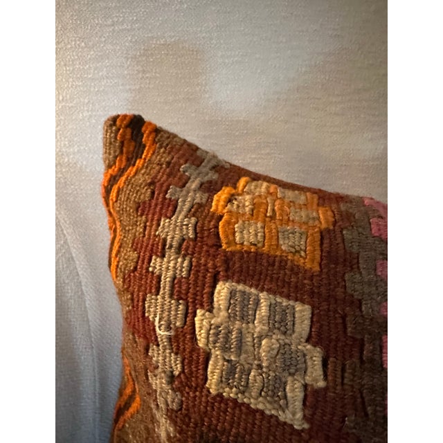 Vintage Turkish Kilim Pillow Cover 18x18 | Handmade Tribal Wool Pillow Cover For Sale - Image 4 of 6