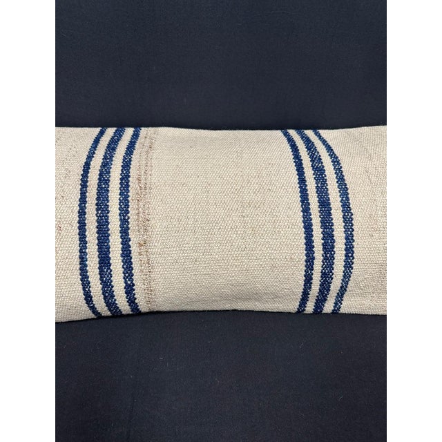Contemporary Turkish Hemp Pillow Cushion Natural Beige Blue Cushion Cover 14"x45" For Sale - Image 3 of 4