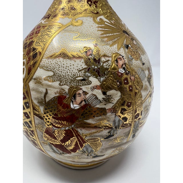 Early 20th Century Antique Japanese Satsuma Bottle Vase, Meiji Period Figural Court Scene With Gilt Moriage Decoration For Sale - Image 5 of 9