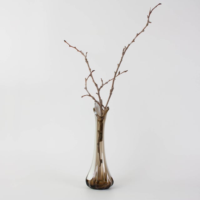 This elegant vintage glass vase was produced in Marinha Grande, Portugal, during the 1960s/1970s, most likely by IVIMA...