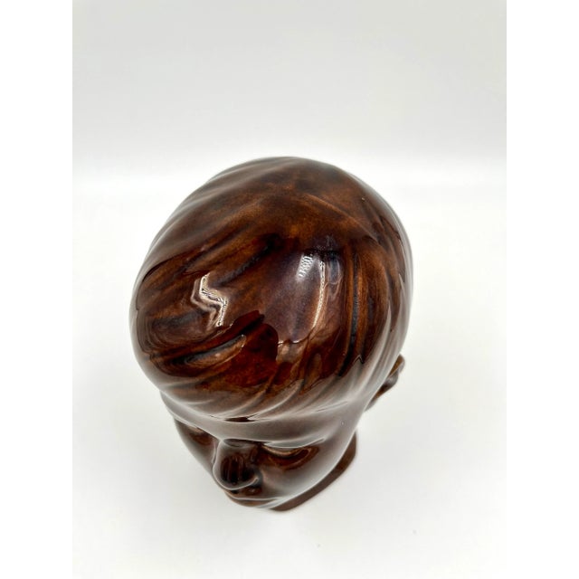 1970s Brown Glazed Ceramic Bust of a Boy For Sale - Image 11 of 12