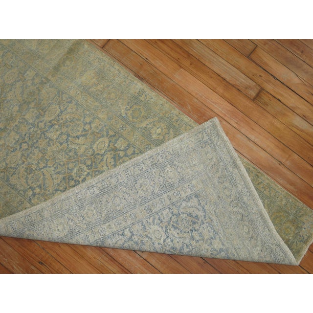 Blue Antique Zabihi Collection Narrow Pale Blue Gold Persian Tabriz Runner - 2'4" x 13'9" For Sale - Image 8 of 9