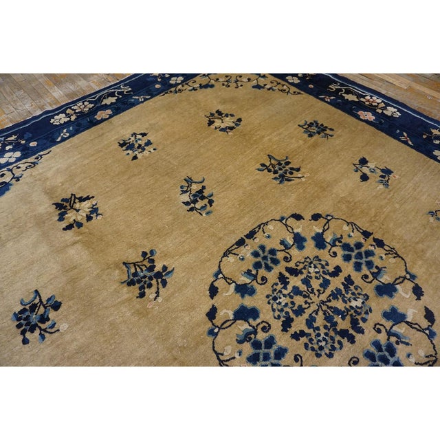 Textile 1920s Antique Ivory Field Floral Wool Knotted Chinese Peking Rug 9' 1"x 11' 9" For Sale - Image 7 of 10