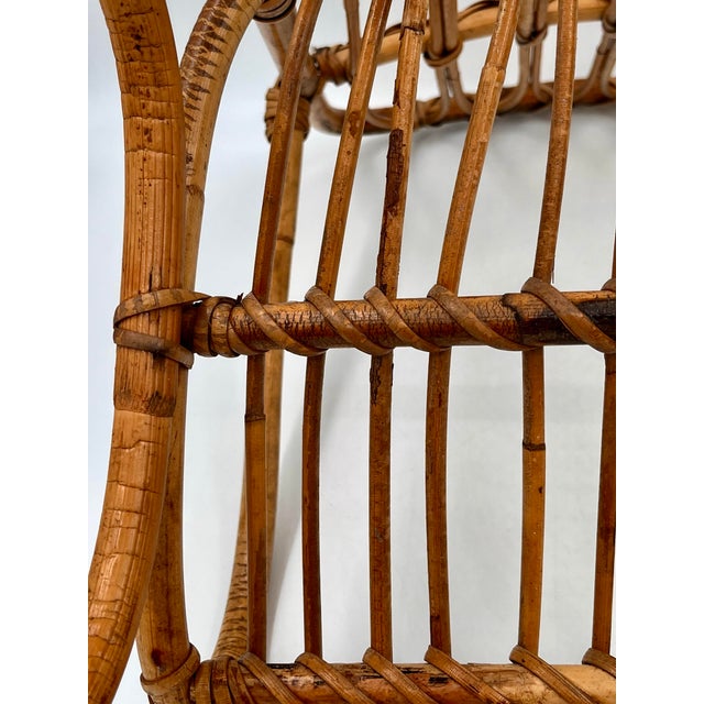 Mid-Century Franco Albini Style Child's Rattan Bamboo Rocking Chair For Sale - Image 9 of 11