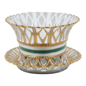 Large Antique 19th Century Paris Porcelain Reticulated Centerpiece Basket or Compote With Under Tray