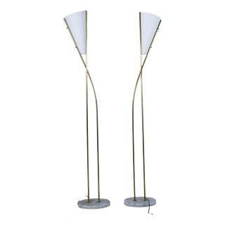 Vintage Floor Lamp in Brass, Glass, and Marble, 1970s For Sale