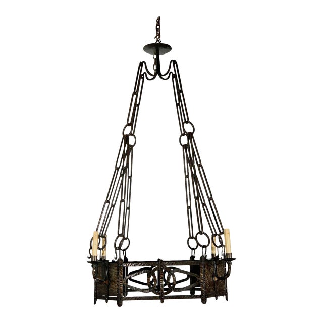 1920s French Iron Chandelier For Sale