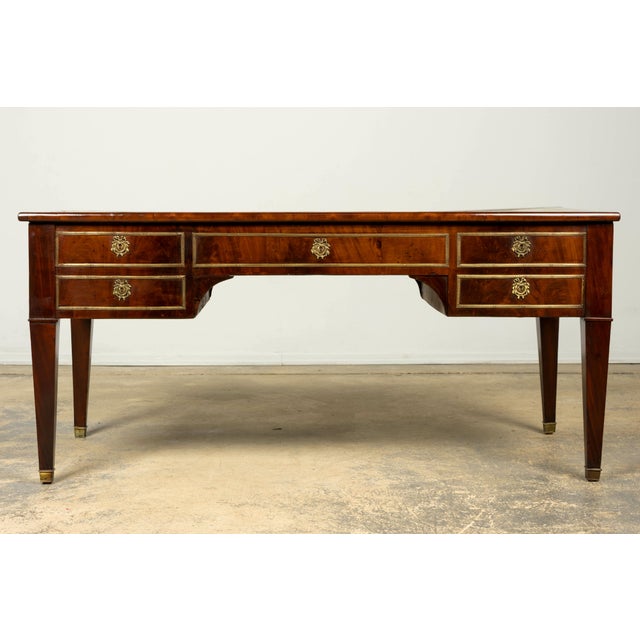 Mid-19th Century French Neoclassical Mahogany Bureau Plat Desk With Chartreuse Leather For Sale - Image 18 of 18