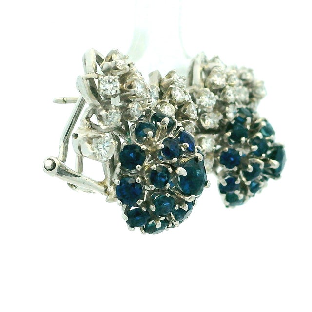 1970s 1970s Pair of Frantz Hingelberg Danish 14k Gold Sapphire and Diamond Floral Earrings For Sale - Image 5 of 16