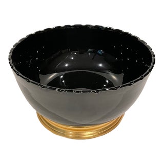 2000s Scallop Edge Chinoiserie Black Bowl For Sale
