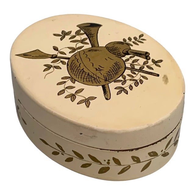 Antique Italian Toleware Trinket Box | Circa 1890-1920 | Hand-Painted Hunting Motif For Sale