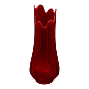 L.E. Smith Vintage Large Red Art Glass Fat Bottom Ribbed Swung Vase