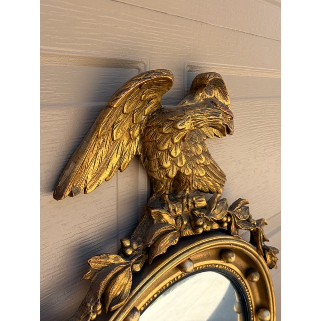 Antique 19th Century American Federal Giltwood Eagle Bullseye Convex Mirror For Sale - Image 10 of 11