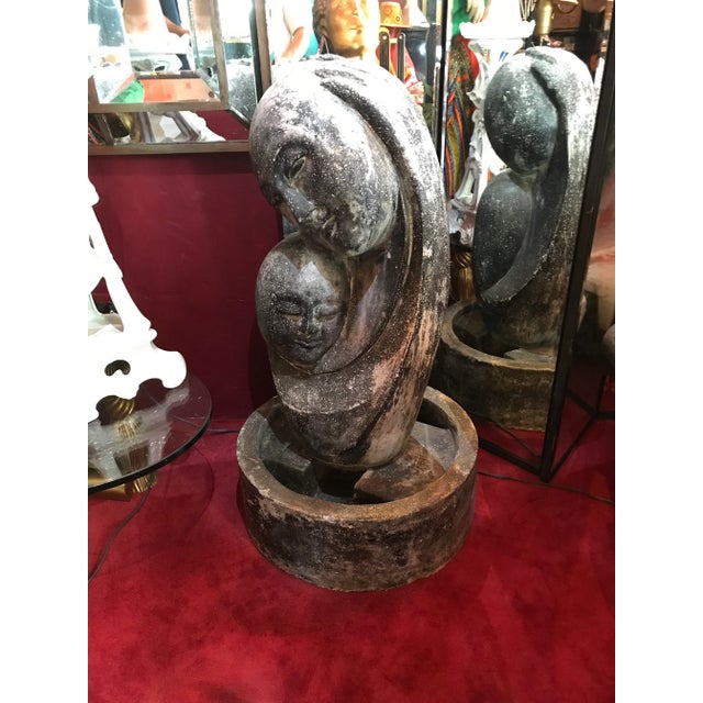 Black Concrete Mother & Child Sculptural Fountain For Sale - Image 8 of 8