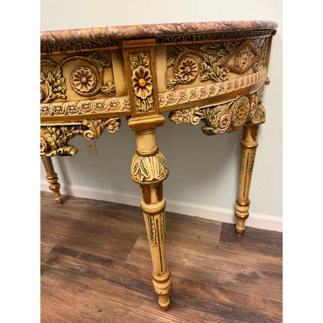 Late 20th Century Italian Neoclassical-Style Painted & Gilded Demilune Console Table For Sale - Image 4 of 5