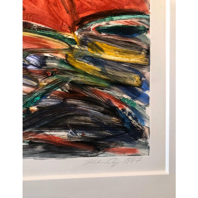 Helen Oji, Umbrella, Monotype with Hand Painting, Glitter, Asian American Art, Woman Artist, 1987 For Sale In Miami - Image 6 of 12