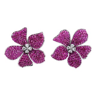 Natural Ruby 2.68cts & Diamond 0.21cts Earring in 14k Gold For Sale