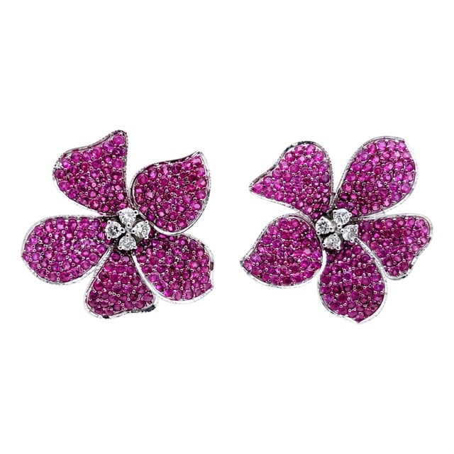 Natural Ruby 2.68cts & Diamond 0.21cts Earring in 14k Gold For Sale