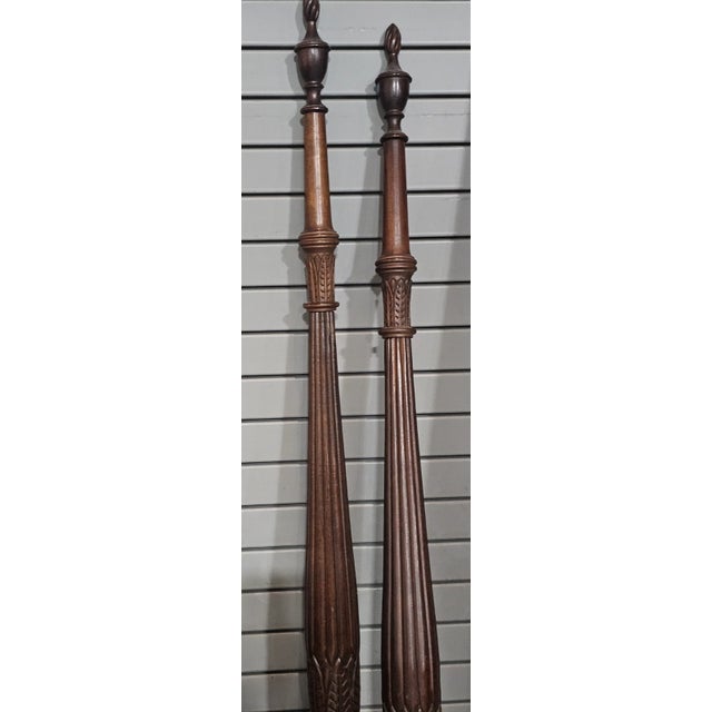 Wood Mahogany Rice Carved King Size Four Posts Bed Frame For Sale - Image 7 of 8