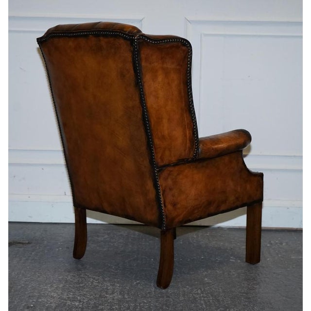 Set of Chesterfield Wingback Armchairs in Hand Dyed Brown Leather, 1960s For Sale - Image 3 of 18