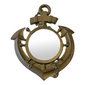 Vintage Solid Brass Coastal Style Anchor Mirror 'Pour l'Amour De Moi' Made in Taiwan