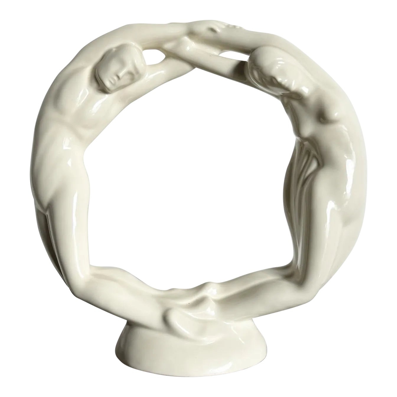 Postmodern Cream Floss Ceramic Circle of Love Sculpture by Haeger