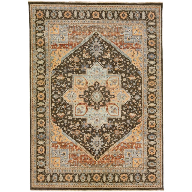 Textile 2020s Medallion Handmade Persian Tabriz Style Wool Rug in Brown by Apadana For Sale - Image 7 of 7