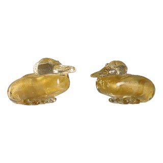 Murano Glass Ducks with Gold Inclusions, Set of 2 For Sale