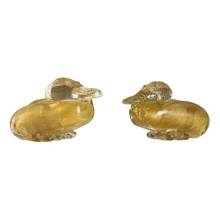 Murano Glass Ducks with Gold Inclusions, Set of 2 For Sale