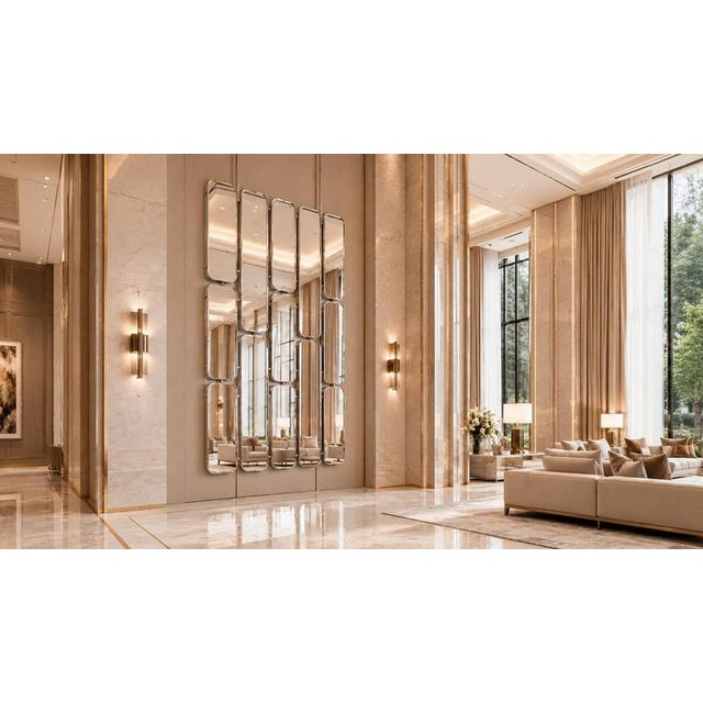 Groove Silver Median Modular Wall Mirror by GTG Design Couture For Sale - Image 4 of 11