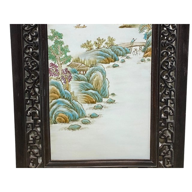 Large Chinoiserie Hand Painted Famille Rose Porcelain Wall Panel 67.5" H For Sale - Image 11 of 13