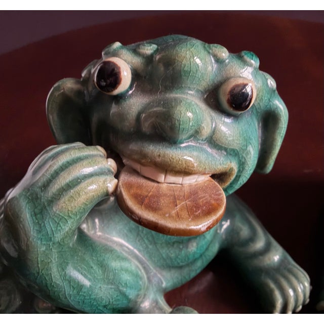 Early 20th Century Chinese Vintage Pair of Good Luck / Lucky Foo Dogs / Dragons With Coins in Their Mouths. Fabled to Bring Good Fortune and Good Luck. For Sale - Image 5 of 10