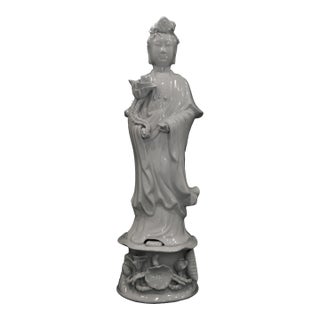 Vintage Chinese Blanc De Chine Porcelain Guanyin Statue For Sale
