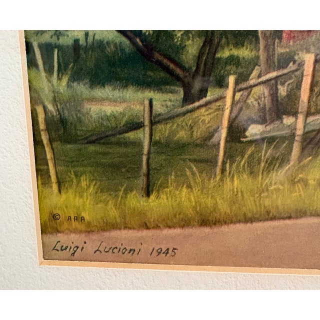 American Vintage Luigi Lucioni 1945 Red Barn Series Original Frame For Sale - Image 3 of 3