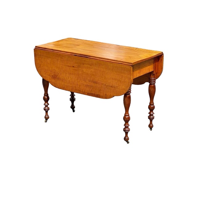 Late 18th Century Antique Federal Tiger Maple & Cherry Drop Leaf Dining Table For Sale - Image 11 of 12