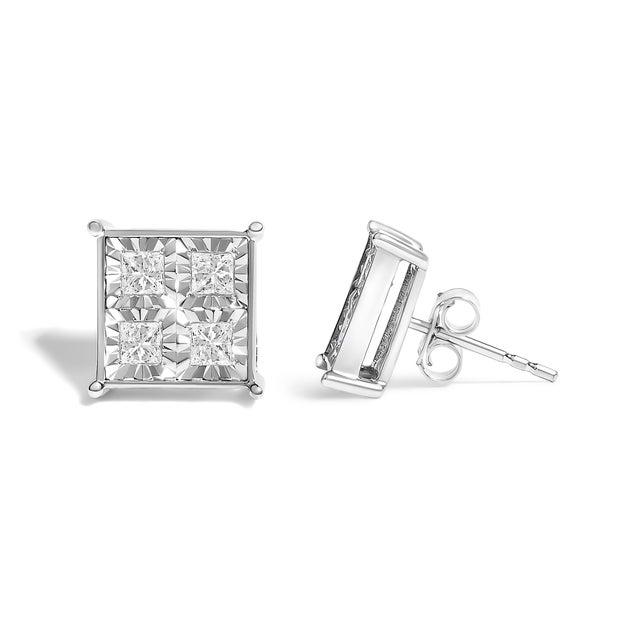Contemporary 10K White Gold Diamond Stud Earrings (3/4 cttw, H-I Color, SI2-I1 Clarity) For Sale - Image 3 of 6