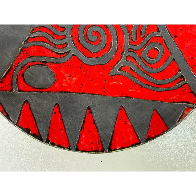 Ceramic Mid-Century Danish Modern Black and Red Pottery Wall Plate, Signed For Sale - Image 7 of 10