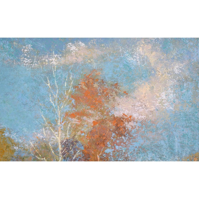 Lovely and bright hillside landscape by William Horsbrugh-Porter RHA (Irish, 1905-1985). Several aspens and other trees...