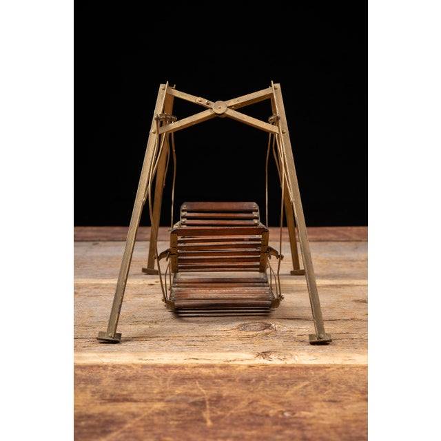Antique Brass and Wood Folding Four-Passenger Lawn Glider Swing Salesman Sample For Sale In Chicago - Image 6 of 13