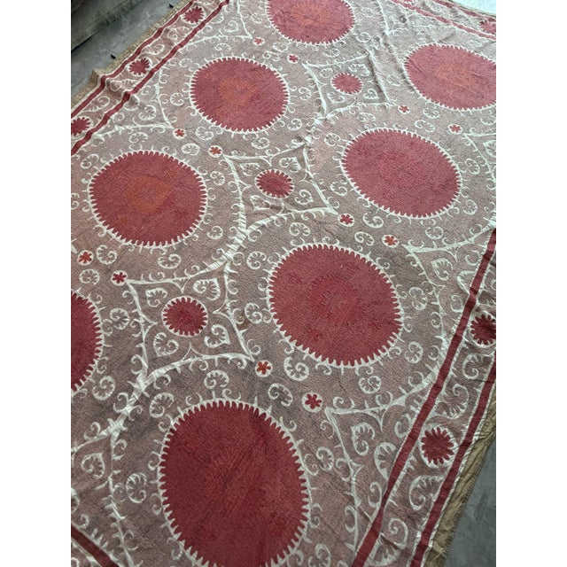 1970s Large Red Suzani Wall Hanging Bedspread 7'7'' X 11' For Sale - Image 4 of 9