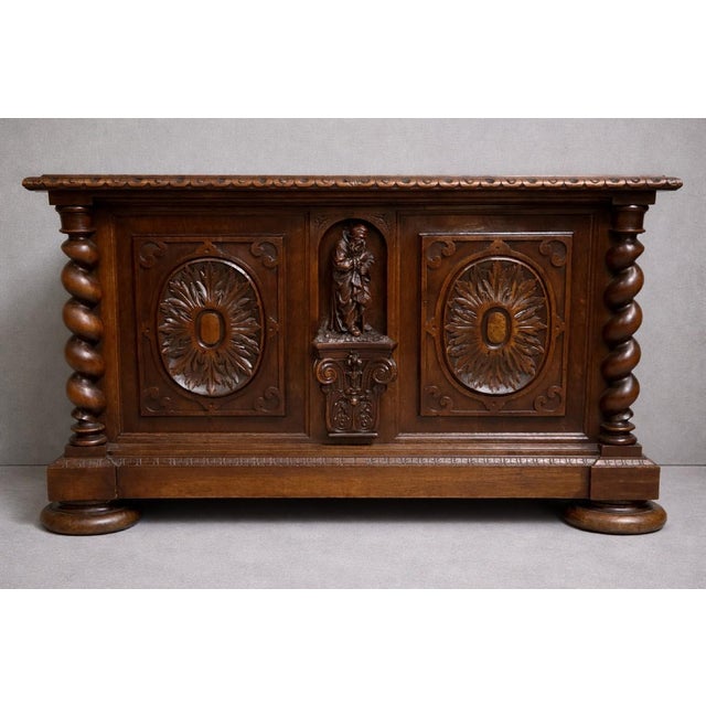 Wood Renaissance Style Carved Wooden Chest with Twisted Columns For Sale - Image 7 of 7