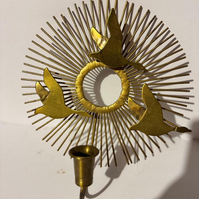 1960s Mid Century Modern Atomic Gold Metal Flying Geese Sunburst Wall Candle Sconce 1 Piece For Sale In Columbia, SC - Image 6 of 11