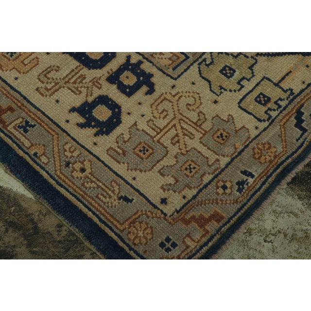 Traditional Vintage Oushak Rug in Navy Blue and Cream With Geometric Medallion - Rug & Kilim For Sale - Image 3 of 7
